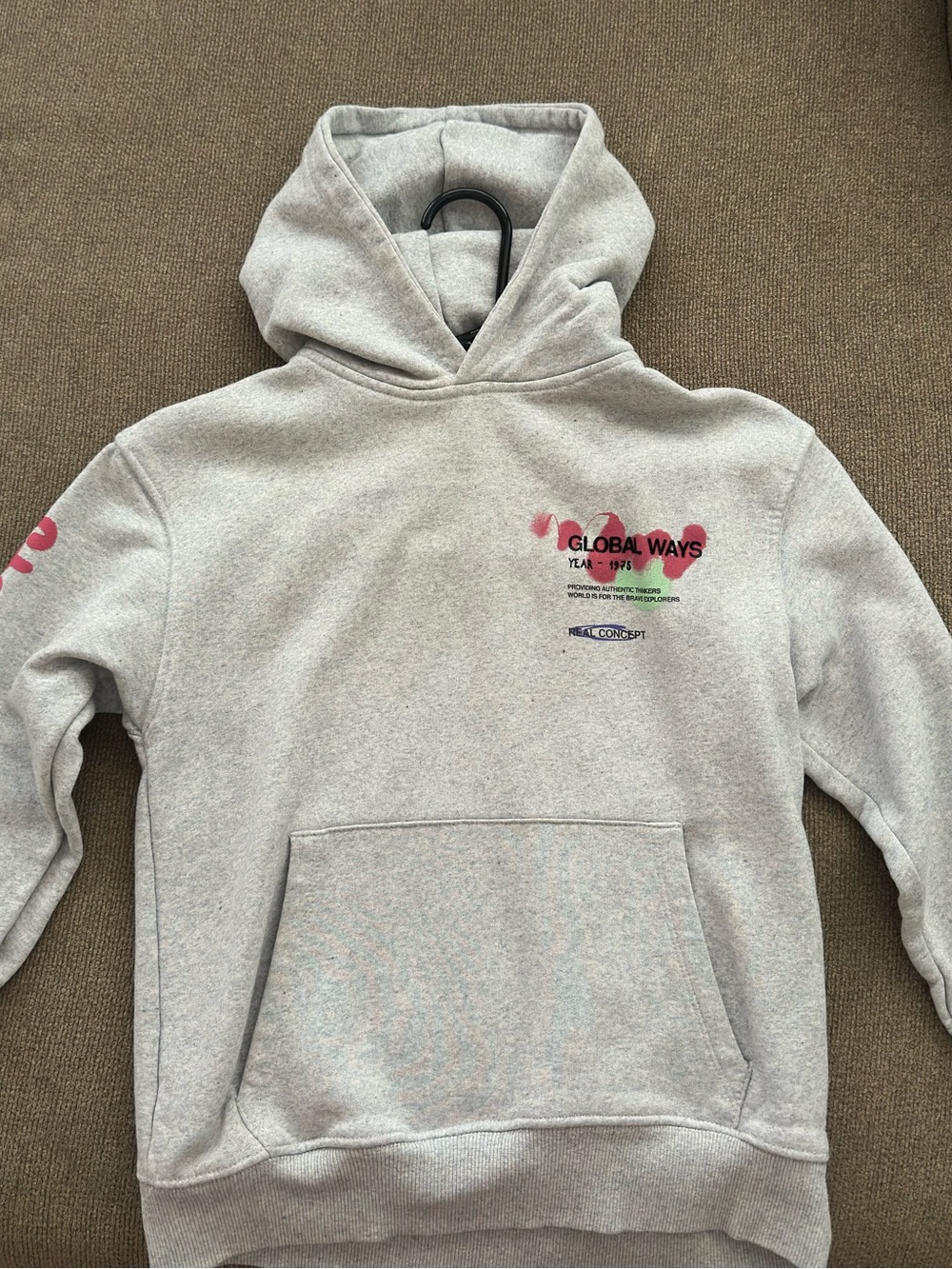 Zara Light Gray Hoodie with Pink Accent